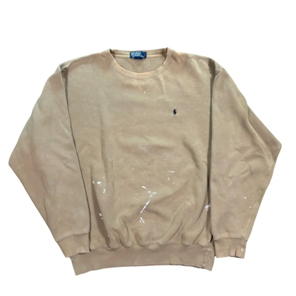 Vintage Polo Ralph Lauren Paint Stained Trashed Crewneck Sweatshirt Size L